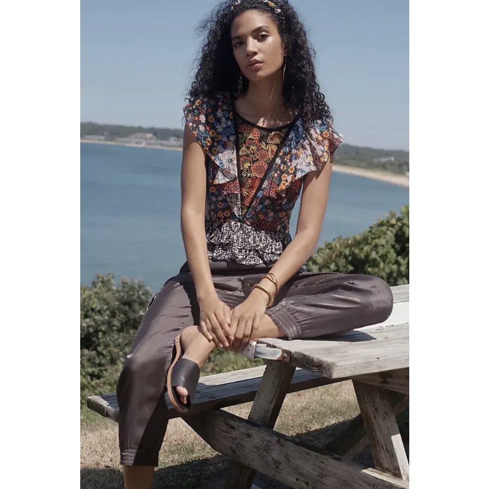 Bhanuni by Jyoti x Anthropologie Neda Beaded Blouse Mixed Print. Small
